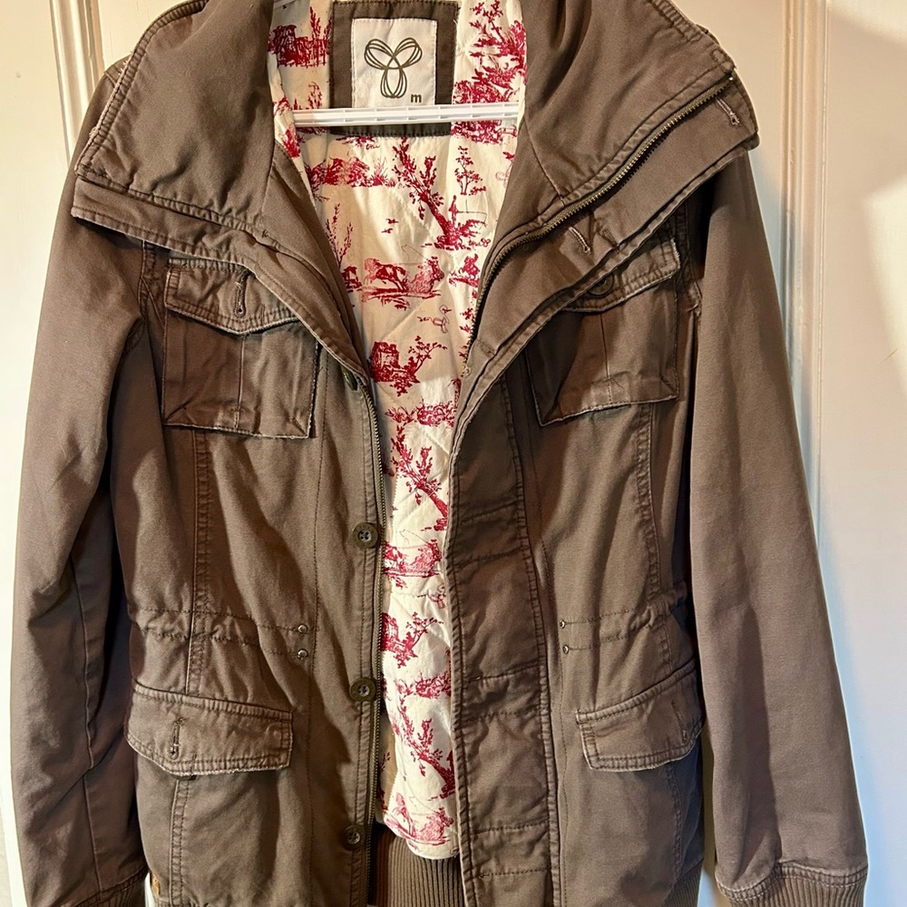 TNA Taupe Jacket with Red Patterned Lining